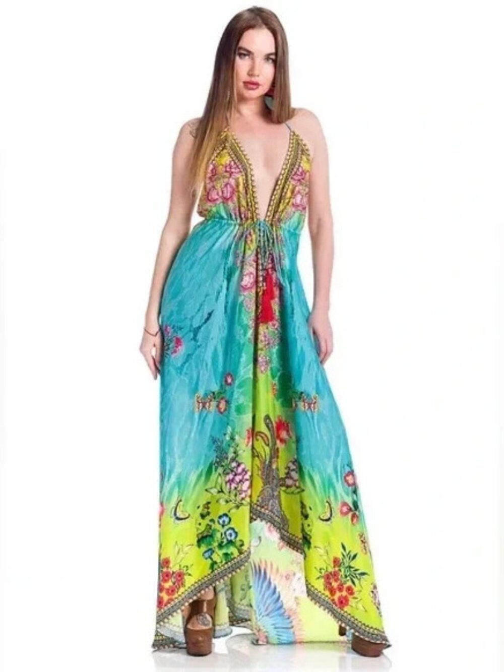 Ranee’s Halter Dress Maxi Low Cut Bohemian Tropical Beach One Size  beachmagic (
